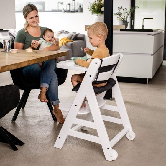 Hauck Beta Plus White Newborn Set - 5-tlg. Hochstuhl + Aufsatz & Wippe Deluxe, Essbrett, Sitzkissen - Melange Grey