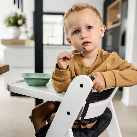 Hauck Beta Plus White Newborn Set - 5-tlg. Hochstuhl + Aufsatz & Wippe Deluxe, Essbrett, Sitzkissen - Melange Grey