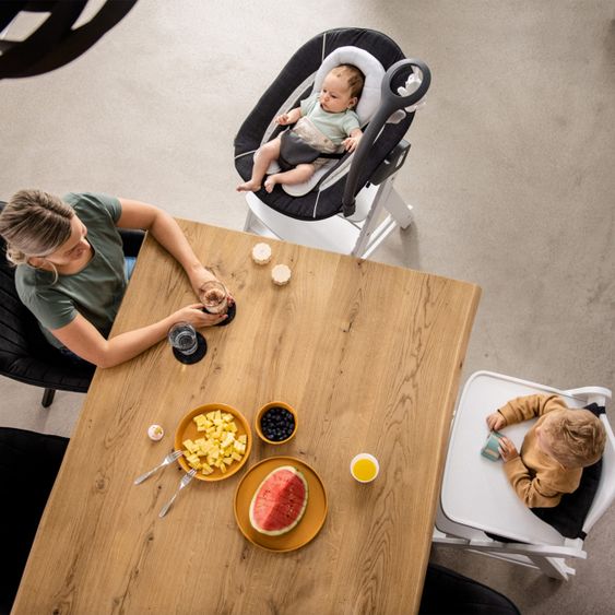 Hauck Beta Plus White Newborn Set - 5-tlg. Hochstuhl + Aufsatz & Wippe Deluxe, Essbrett, Sitzkissen - Melange Grey