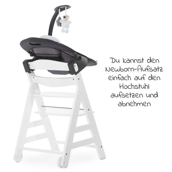 Hauck Beta Plus White Newborn Set - 5-tlg. Hochstuhl + Aufsatz & Wippe Deluxe, Essbrett, Sitzkissen - Melange Grey