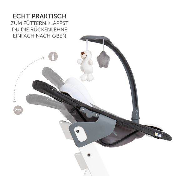 Hauck Beta Plus White Newborn Set - 5-tlg. Hochstuhl + Aufsatz & Wippe Deluxe, Essbrett, Sitzkissen - Melange Grey