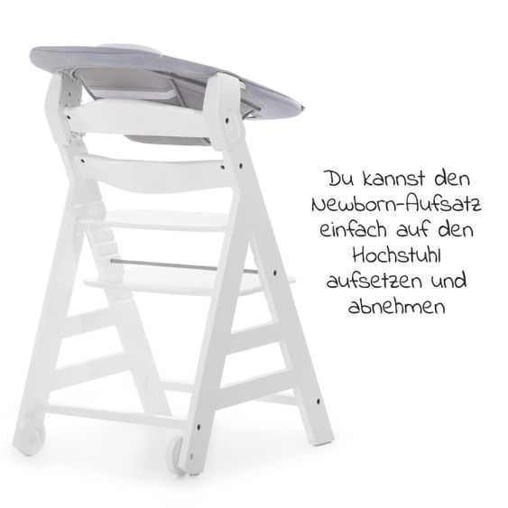 Hauck Beta Plus White Newborn Set - 5-tlg. Hochstuhl + Aufsatz & Wippe, Essbrett, Sitzkissen - Stretch Grey