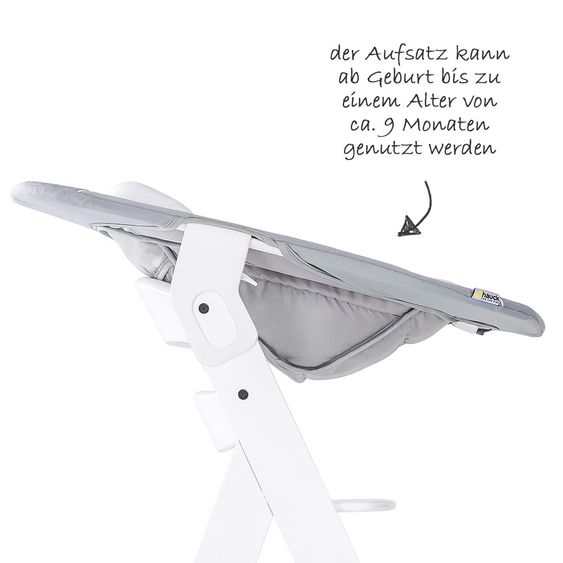 Hauck Beta Plus White Newborn Set - 5-tlg. Hochstuhl + Aufsatz & Wippe, Essbrett, Sitzkissen - Stretch Grey