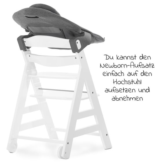 Hauck Beta Plus White Newborn Set - 5-tlg. Hochstuhl + Aufsatz & Wippe Premium, Essbrett, Sitzkissen - Jersey Charcoal