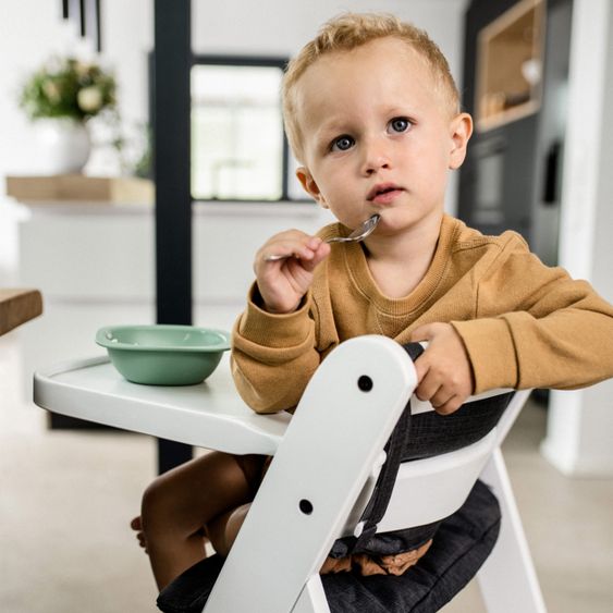 Hauck Beta Plus White Newborn Set - 5-pcs. high chair + attachment & rocker Premium, dining board, seat cushion - Nordic Grey