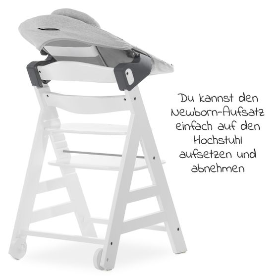 Hauck Beta Plus White Newborn Set - 5-pcs. high chair + attachment & rocker Premium, dining board, seat cushion - Nordic Grey
