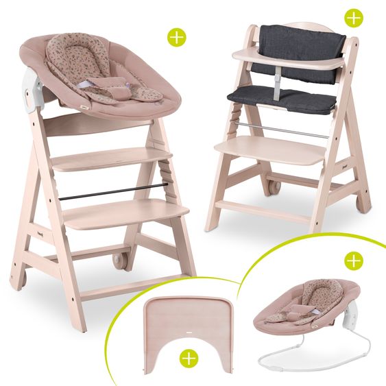 Hauck Beta Plus Whitewashed 5-piece Newborn Set - Highchair + 2in1 newborn attachment & bouncer + feeding board + seat cushion - Disney - Bambi Rose