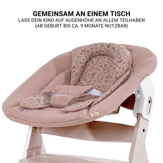 Hauck Beta Plus Whitewashed 5-tlg. Newborn Set - Hochstuhl + 2in1 Neugeborenen-Aufsatz & Wippe + Essbrett + Sitzkissen - Disney - Bambi Rose