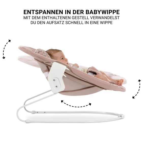 Hauck Beta Plus Whitewashed 5-tlg. Newborn Set - Hochstuhl + 2in1 Neugeborenen-Aufsatz & Wippe + Essbrett + Sitzkissen - Disney - Bambi Rose