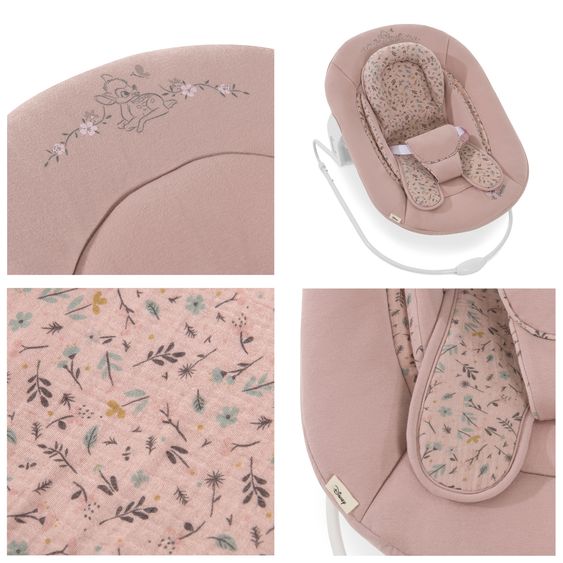 Hauck Beta Plus Whitewashed 5-tlg. Newborn Set - Hochstuhl + 2in1 Neugeborenen-Aufsatz & Wippe + Essbrett + Sitzkissen - Disney - Bambi Rose