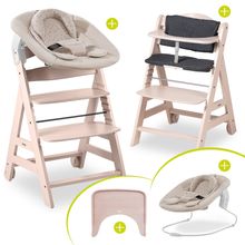 Beta Plus Whitewashed 5-tlg. Newborn Set - Hochstuhl + 2in1 Neugeborenen-Aufsatz & Wippe + Essbrett + Sitzkissen - Disney Winnie the Pooh - Beige