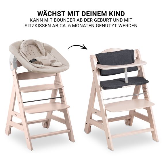 Hauck Beta Plus Whitewashed 5-tlg. Newborn Set - Hochstuhl + 2in1 Neugeborenen-Aufsatz & Wippe + Essbrett + Sitzkissen - Disney Winnie the Pooh - Beige