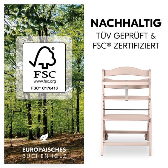 Hauck Beta Plus Whitewashed 5-tlg. Newborn Set - Hochstuhl + 2in1 Neugeborenen-Aufsatz & Wippe, Essbrett, Sitzkissen - Stretch Beige