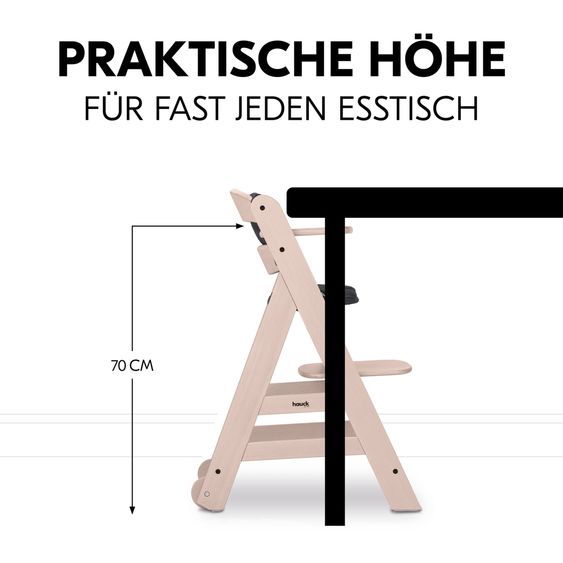 Hauck Beta Plus Whitewashed 5-tlg. Newbornset Eco - Hochstuhl + 2in1 Babyaufsatz & Wippe, Essbrett, Sitzkissen - Light Grey