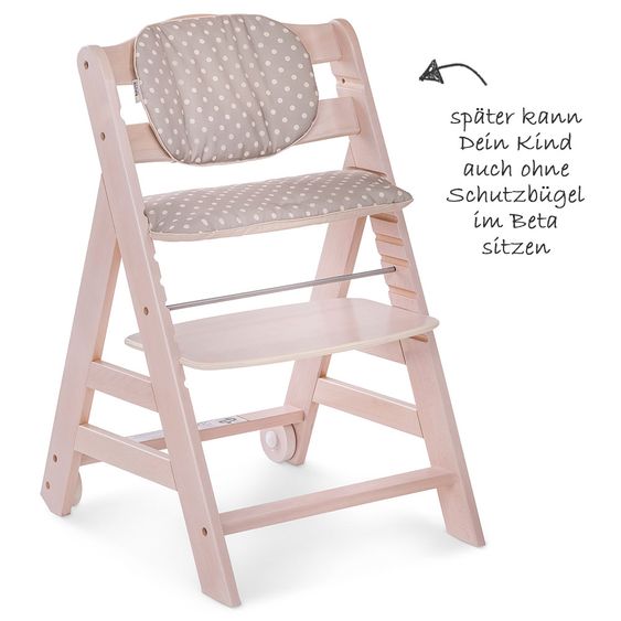 Hauck Beta Plus Whitewashed Newborn Set - 5-piece High Chair + Newborn Insert & Rocker Stretch Grey + Dining Board + Seat Cushion