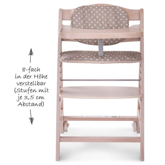 Hauck Beta Plus Whitewashed Newborn Set - 5-piece High Chair + Newborn Insert & Rocker Stretch Grey + Dining Board + Seat Cushion