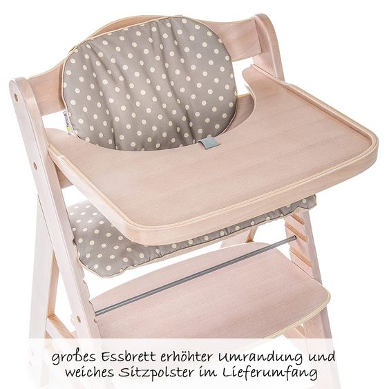 Hauck Beta Plus Whitewashed Newborn Set - 5-piece High Chair + Newborn Insert & Rocker Stretch Grey + Dining Board + Seat Cushion