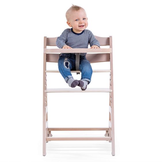 Hauck Beta Plus Whitewashed Newborn Set - 5-piece High Chair + Newborn Insert & Rocker Stretch Grey + Dining Board + Seat Cushion