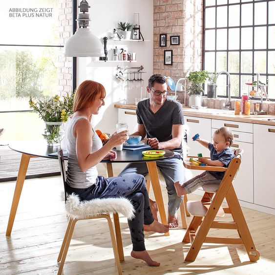 Hauck Beta Plus Whitewashed Newborn Set - 5-piece High Chair + Newborn Insert & Rocker Stretch Grey + Dining Board + Seat Cushion