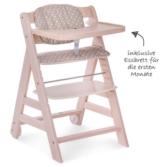 Hauck Beta Plus Whitewashed Newborn Set - 5-piece High Chair + Newborn Insert & Rocker Stretch Grey + Dining Board + Seat Cushion