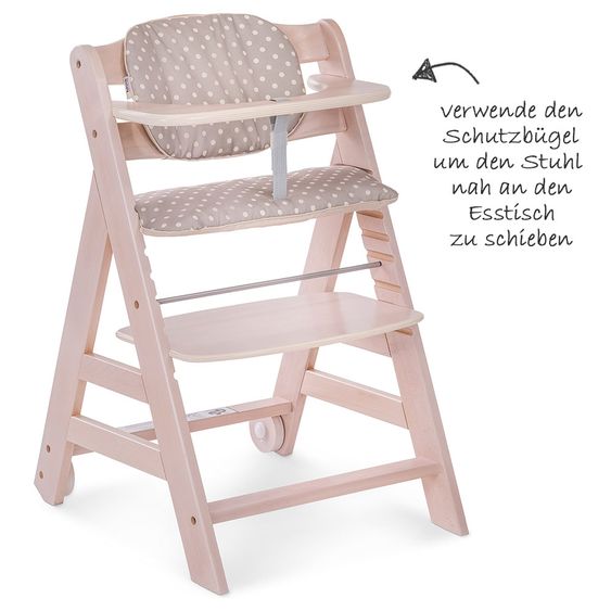 Hauck Beta Plus Whitewashed Newborn Set - 5-piece High Chair + Newborn Insert & Rocker Stretch Grey + Dining Board + Seat Cushion