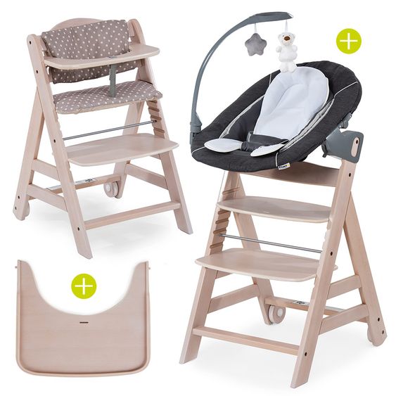 Hauck Beta Plus Whitewashed Newborn Set Deluxe - 5-tlg. Hochstuhl + 2in1 Neugeboreneneinsatz + Essbrett + Sitzpolster