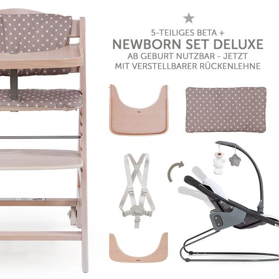 Hauck Beta Plus Whitewashed Newborn Set Deluxe - 5-tlg. Hochstuhl + 2in1 Neugeboreneneinsatz + Essbrett + Sitzpolster