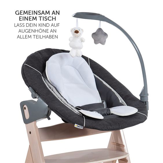 Hauck Beta Plus Whitewashed Newborn Set Deluxe - 5-tlg. Hochstuhl + 2in1 Neugeboreneneinsatz + Essbrett + Sitzpolster
