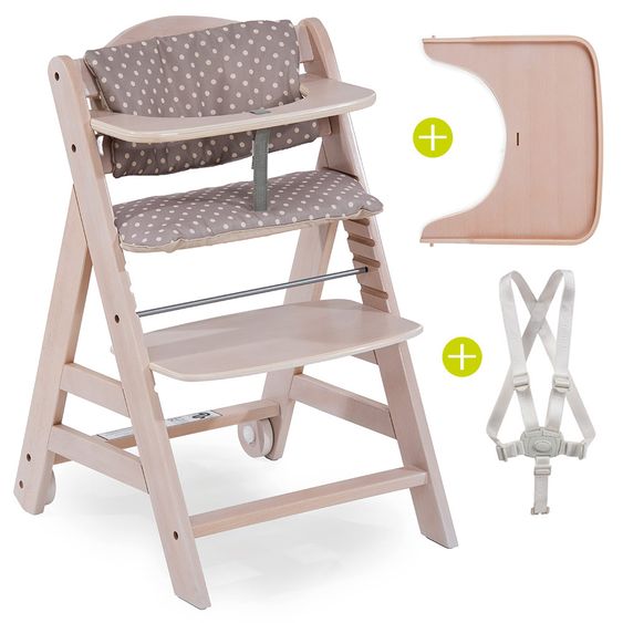 Hauck Beta Plus Whitewashed Newborn Set Deluxe - 5-tlg. Hochstuhl + 2in1 Neugeboreneneinsatz + Essbrett + Sitzpolster
