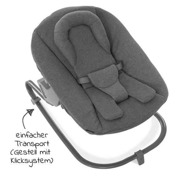 Hauck Bouncer 2in1 Premium (verstellbarer Neugeborenenaufsatz & Wippe) für Alpha & Beta Hochstuhl - Jersey Charcoal