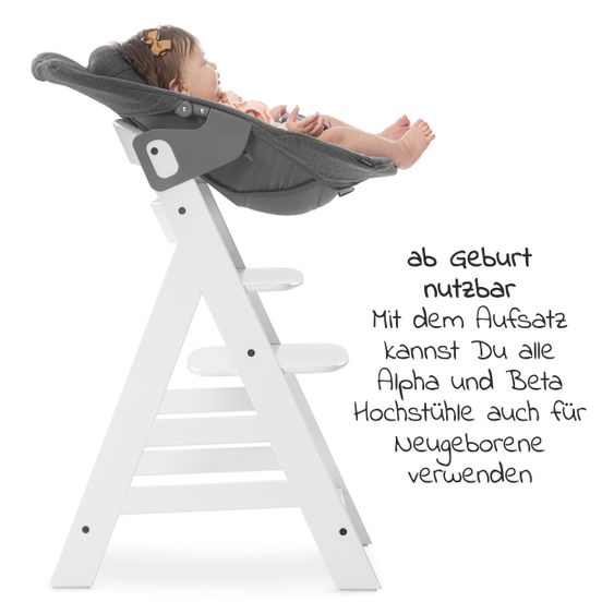 Hauck Bouncer 2in1 Premium (verstellbarer Neugeborenenaufsatz & Wippe) für Alpha & Beta Hochstuhl - Jersey Charcoal