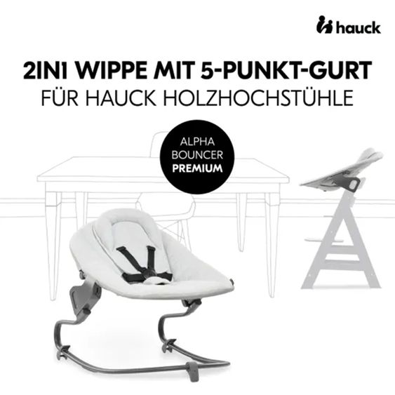 Hauck Bouncer 2in1 Premium (verstellbarer Neugeborenenaufsatz & Wippe) für Alpha & Beta Hochstuhl - Light Grey