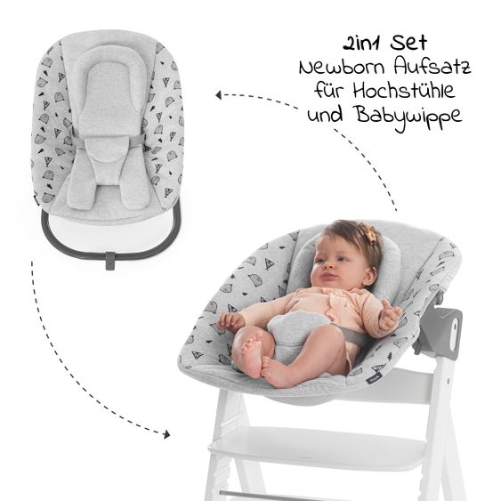 Hauck Bouncer 2in1 Premium (adjustable newborn attachment & rocker) for Alpha & Beta high chair - Nordic Grey