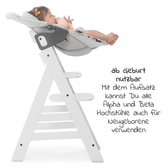 Hauck Bouncer 2in1 Premium (verstellbarer Neugeborenenaufsatz & Wippe) für Alpha & Beta Hochstuhl - Nordic Grey