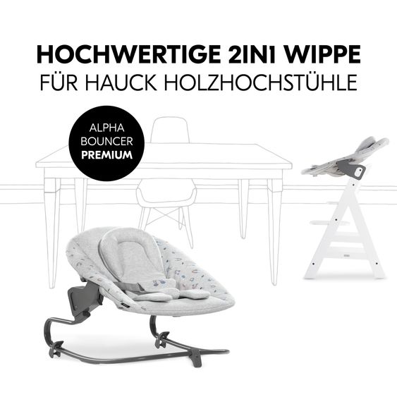 Hauck Bouncer 2in1 Premium (verstellbarer Neugeborenenaufsatz & Wippe) für Alpha & Beta Hochstuhl - Rainbow