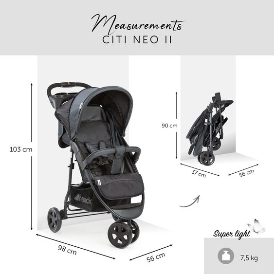 Hauck Buggy Citi Neo II inkl. XXL Zubehörpaket & Buggy-Lenkrad - Caviar Stone