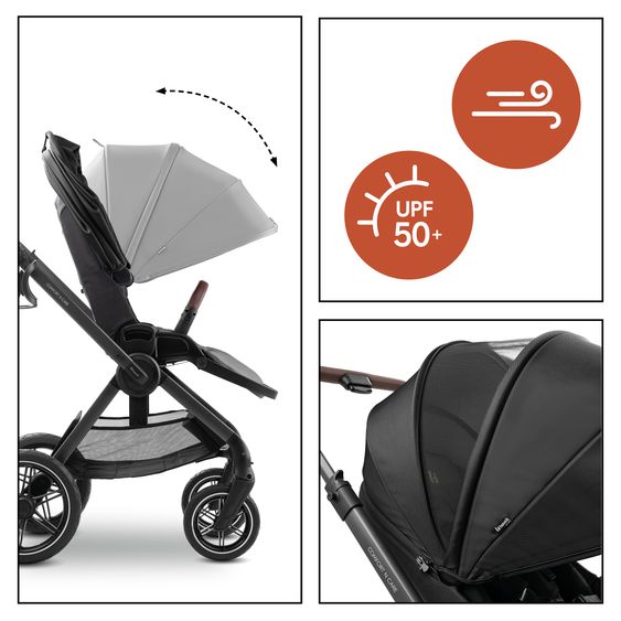 Hauck Buggy Comfort N Care inkl. Beindecke, Sitzauflage & Babyschalenadapter - Black