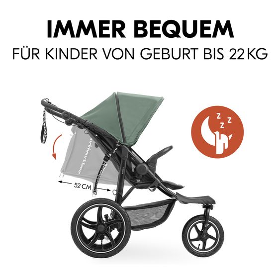 Hauck Buggy & Jogger Runner 3 (con pneumatici grandi) - incluso pacchetto accessori XXL e asino giocattolo Fehn - Verde giungla