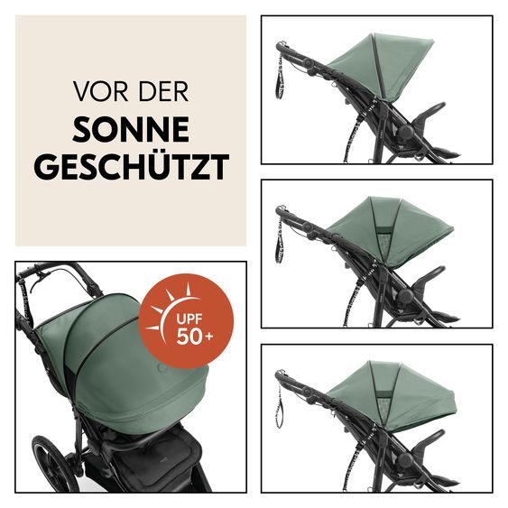 Hauck Buggy & Jogger Runner 3 (mit großen Luftreifen) - inkl. XXL Zubehörpaket & Fehn Spieltier Eselchen - Jungle Green