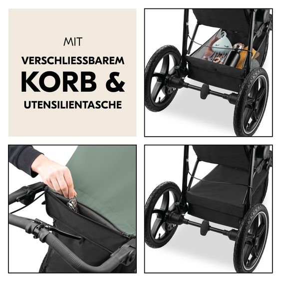 Hauck Buggy & Jogger Runner 3 (mit großen Luftreifen) - inkl. XXL Zubehörpaket & Fehn Spieltier Eselchen - Jungle Green