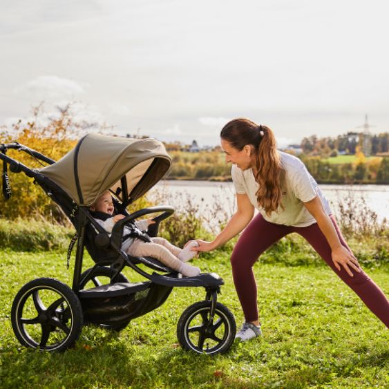 Hauck Buggy & Jogger Runner 3 (with large pneumatic tires) - incl. XXL accessory pack & Fehn toy sheep - Olive