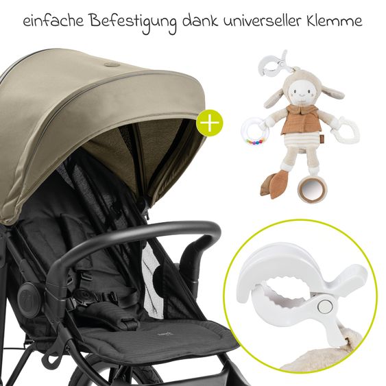 Hauck Buggy & Jogger Runner 3 (mit großen Luftreifen) - inkl. XXL Zubehörpaket & Fehn Spieltier Schäfchen - Olive