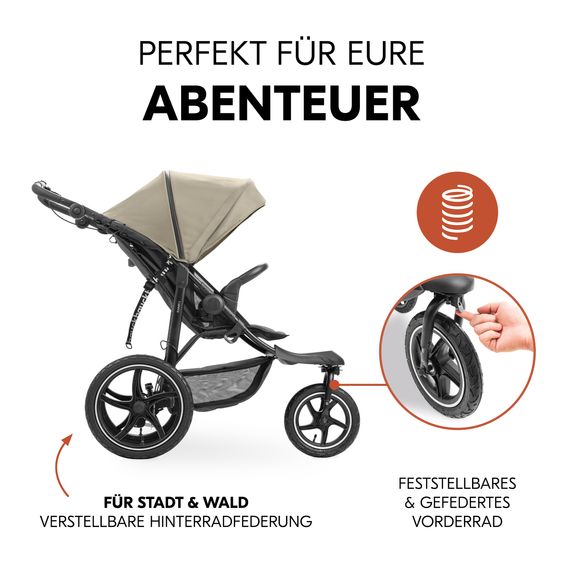 Hauck Buggy & Jogger Runner 3 (with large pneumatic tires) - incl. XXL accessory pack & Fehn toy sheep - Olive