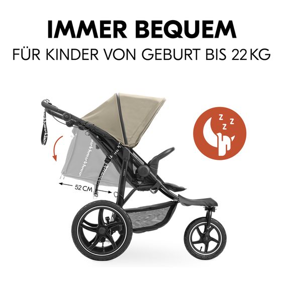 Hauck Buggy & Jogger Runner 3 (with large pneumatic tires) - incl. XXL accessory pack & Fehn toy sheep - Olive