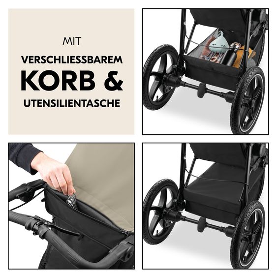 Hauck Buggy & Jogger Runner 3 (with large pneumatic tires) - incl. XXL accessory pack & Fehn toy sheep - Olive