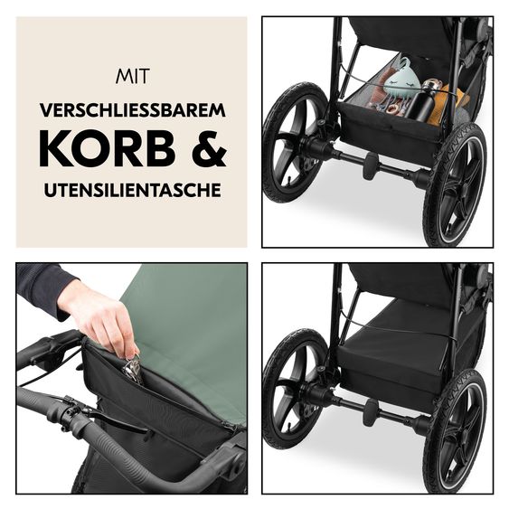 Hauck Buggy & Jogger Runner 3 (mit großen Luftreifen) - inkl. XXL Zubehörpaket & Spieltier Klipp Klapp Pferd - Jungle Green