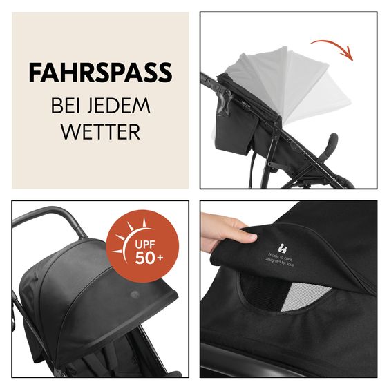 Hauck Buggy Rapid 3 Air (bis 25 kg) - mit Luftreifen, Liegefunktion und XL Verdeck - Black