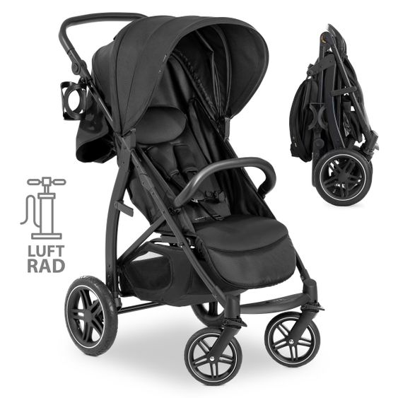 Hauck Buggy Rapid 4D AIR (fino a 25 kg) - con pneumatici, funzione lie-flat e capottina XL - Nero