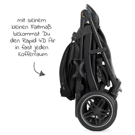 Hauck Buggy Rapid 4D AIR (fino a 25 kg) - con pneumatici, funzione lie-flat e capottina XL - Nero