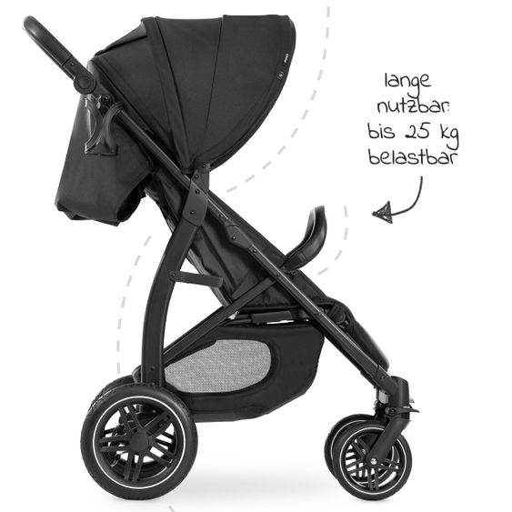 Hauck Buggy Rapid 4D AIR (up to 25 kg) - with pneumatic tires, reclining function and XL hood - Black